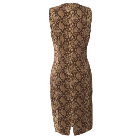 MICHAEL KORS COLLECTION‎ Dress Size 8 Snake Print Brown Gold Tan Made in Italy - Picture 2 of 6